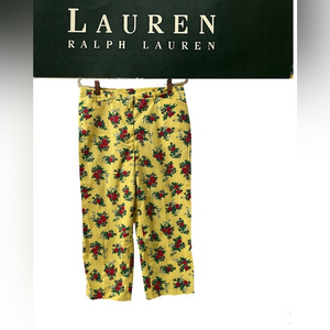 LRL Ralph Lauren Sz 8 Capri Stretch Pants Yellow With Red Roses‎ NWT (1009)